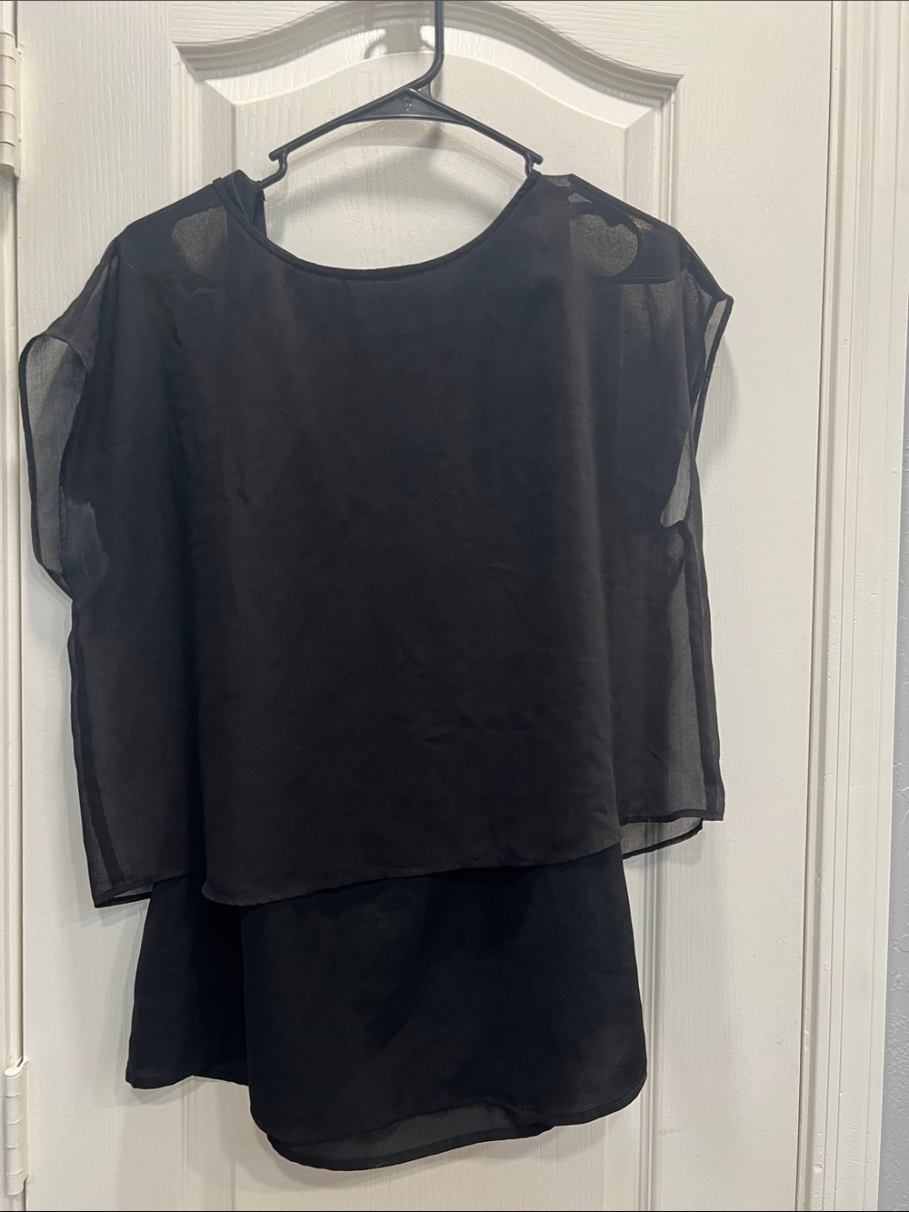 Women's Black Sheer Layered Blouse - Lightweight Elegant Top